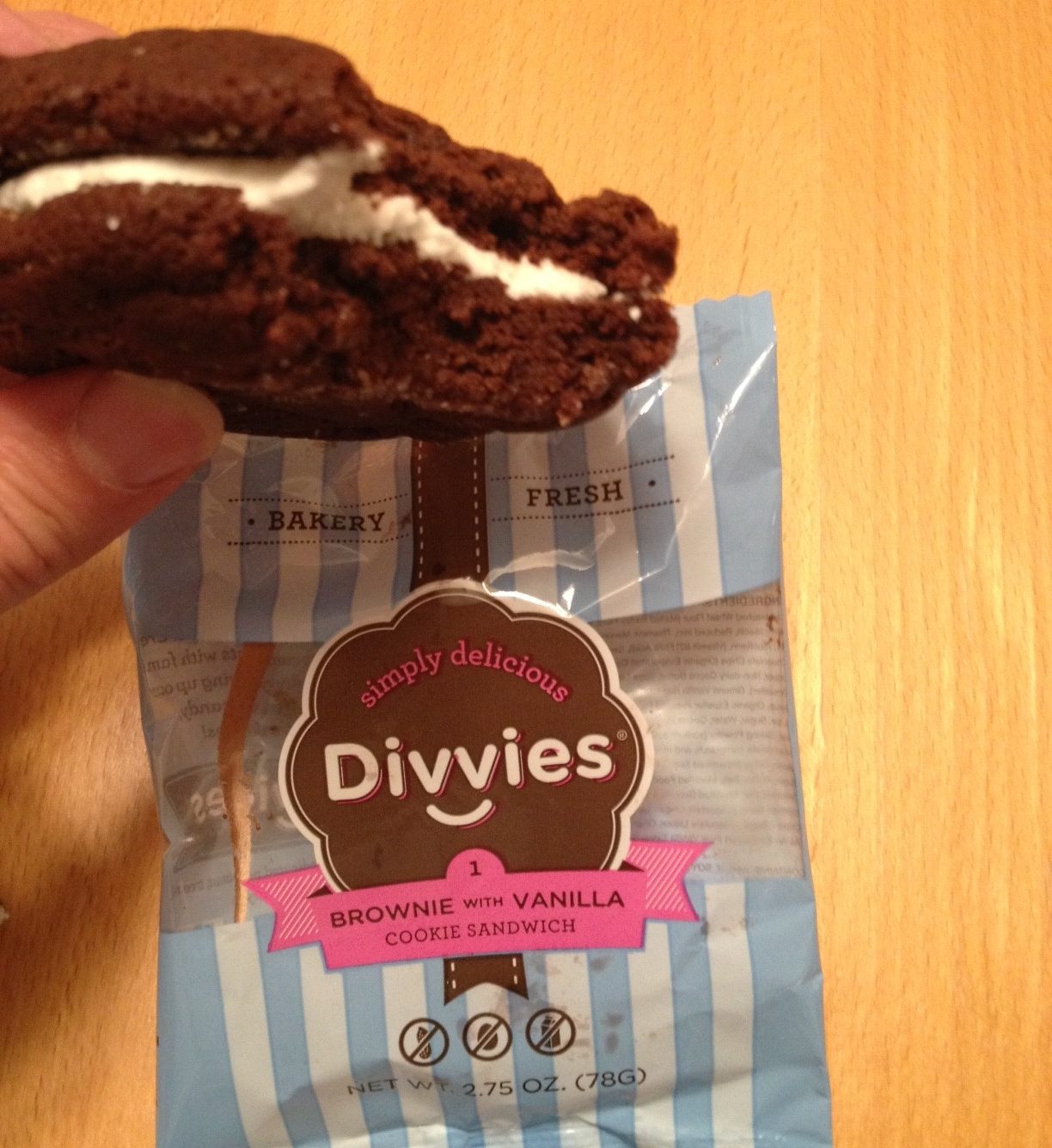 Divvies Brownie Cookie Sandwich with Vanilla Cream
